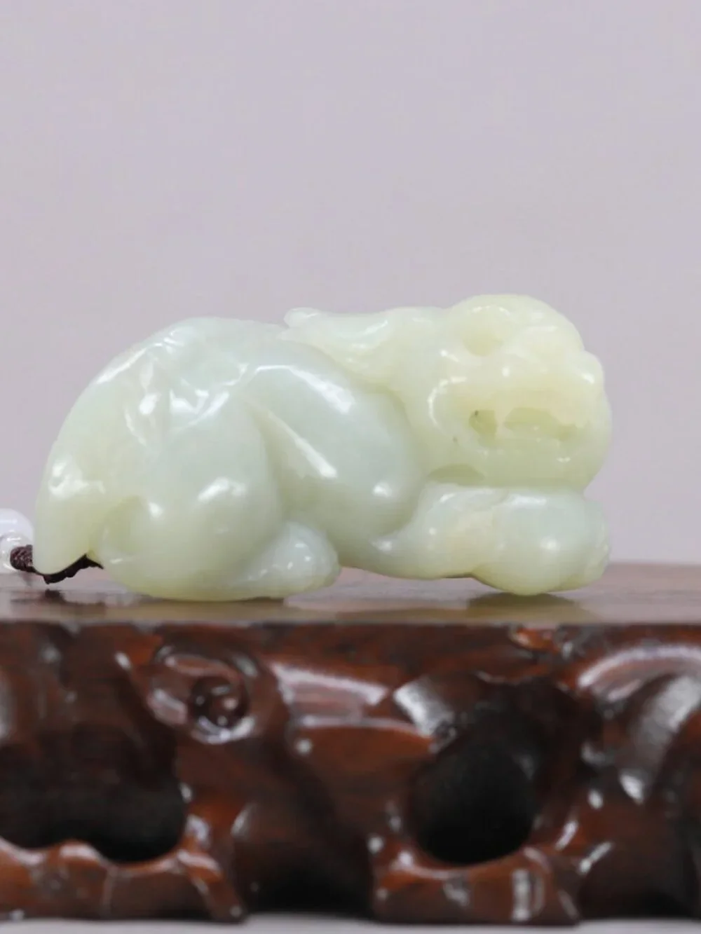 Chinese Hetian Jade Pendant w Unicorn Foo Dog